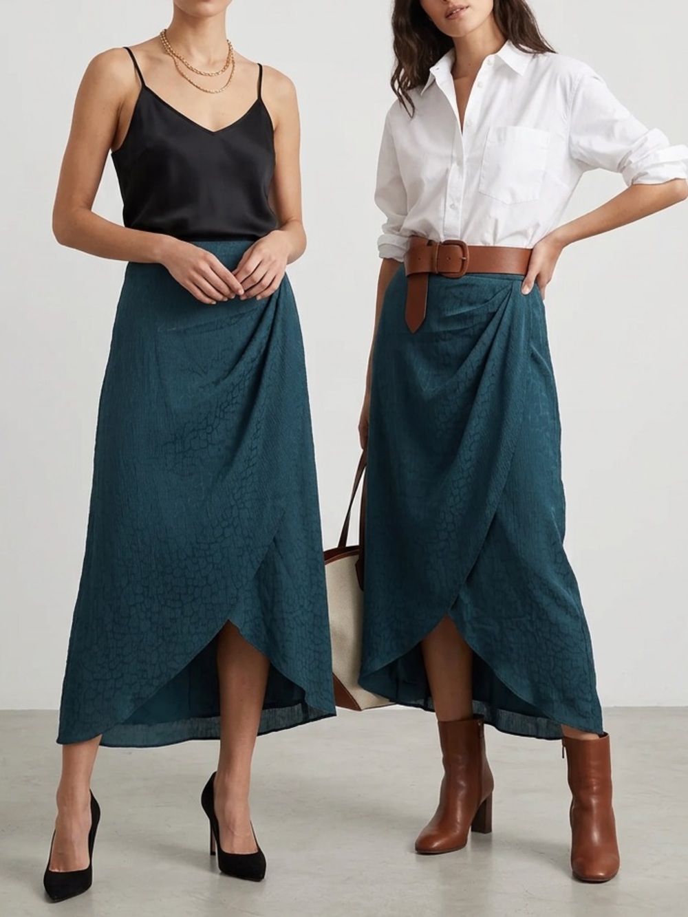 Max Studio Teal High-Low Draped Skirt